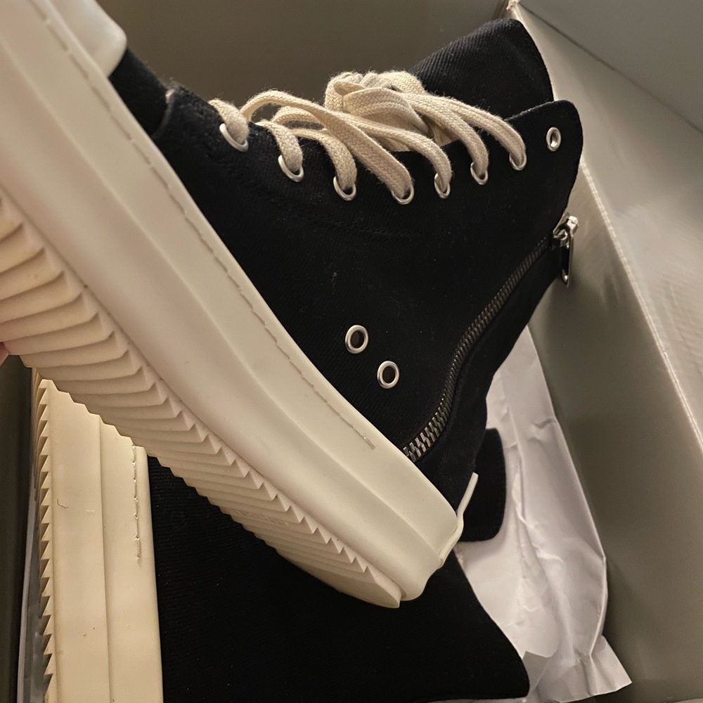 Rick Owens Black and White High-Top Sneakers
